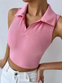 Chiquease Solid Ribbed Knit Tank Top - Baby Pink - View 6