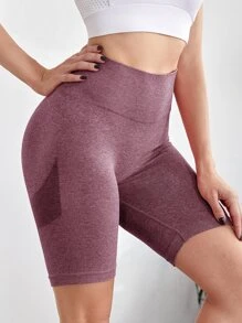 Yoga Basic Seamless Contrast Panel Cycling Sports Shorts - Mauve Purple - View 4
