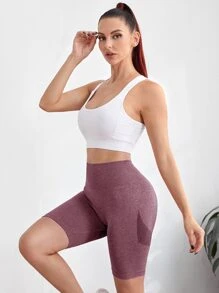 Yoga Basic Seamless Contrast Panel Cycling Sports Shorts - Mauve Purple - View 5
