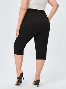 EMERY ROSE Plus High Waist Tie Front Trousers - Black - View 2