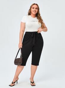 EMERY ROSE Plus High Waist Tie Front Trousers - Black - View 3