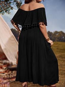 SHEIN VCAY Đầm Plus Size mép Tách cao màu trơn Boho - màu đen - Xem 2