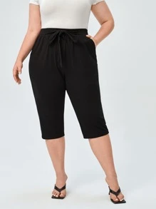 EMERY ROSE Plus High Waist Tie Front Trousers - Black - View 5