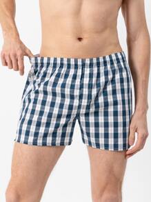 男士格紋印花平角內褲 - 彩色 - 查看 1