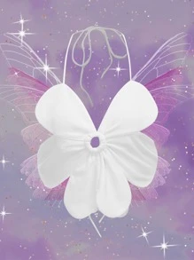 SHEIN ICON Flower Pattern Backless Knot Halter Top - White - View 1