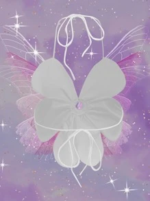 SHEIN ICON Flower Pattern Backless Knot Halter Top - White - View 2