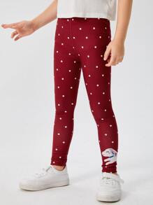 SHEIN 小女童卡通圖案波卡圓點緊身打底褲