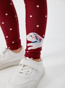 SHEIN 小女童卡通圖案波卡圓點緊身打底褲