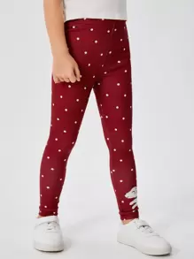 SHEIN 小女童卡通圖案波卡圓點緊身打底褲