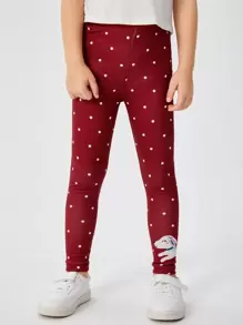 SHEIN 小女童卡通圖案波卡圓點緊身打底褲