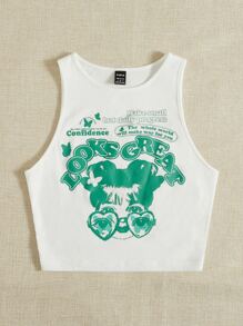 SHEIN EZwear Figure & Letter Graphic Tank Top - White - View 4