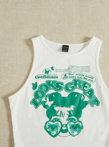 SHEIN EZwear Figure & Letter Graphic Tank Top - White - View 5