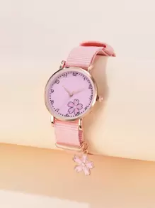 Niños Reloj cuarzo con diseño de flor redondo - Rosa - Ver 1