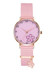 Niños Reloj cuarzo con diseño de flor redondo - Rosa - Ver 3