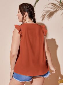SHEIN Privé Áo sơ mi Plus Size Tương phản ren Xù màu trơn Boho - Màu Cam cháy - Xem 2