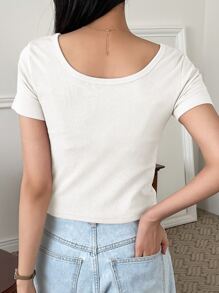 DAZY Rib-knit Scoop Neck Tee - White - View 2