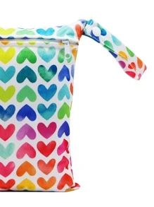 1pc Heart Pattern Diaper Bag - Mint Green - View 3