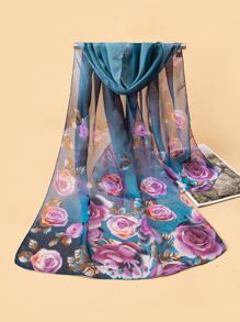 Floral Print Chiffon Scarf - Multicolor - View 2