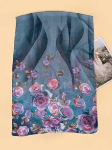 Floral Print Chiffon Scarf - Multicolor - View 3
