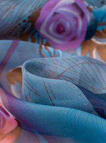 Floral Print Chiffon Scarf - Multicolor - View 4