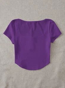 Muchica 羅紋鈕扣弧形短款上衣 - 紫色 - 查看 2