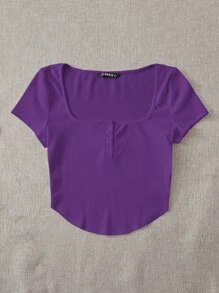 Muchica 羅紋鈕扣弧形短款上衣 - 紫色 - 查看 3