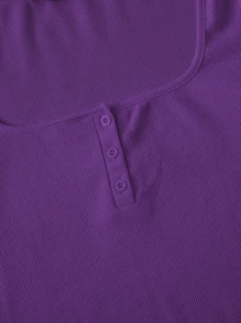 Muchica 羅紋鈕扣弧形短款上衣 - 紫色 - 查看 4