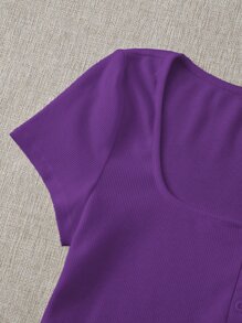 Muchica 羅紋鈕扣弧形短款上衣 - 紫色 - 查看 5