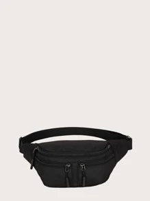 Minimalist Zip Front Waist Bag - Black - View 3