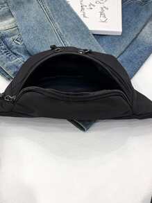 Minimalist Zip Front Waist Bag - Black - View 6