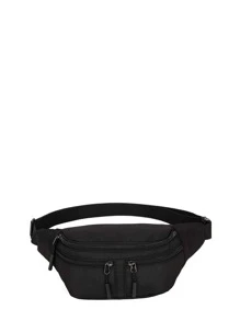 Minimalist Zip Front Waist Bag - Black - View 7