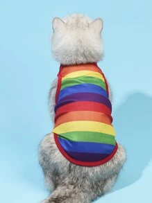PETSIN 1pc Rainbow Striped Print Pet Tank