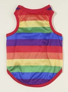PETSIN 1pc Rainbow Striped Print Pet Tank