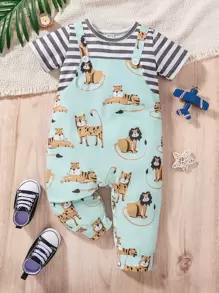 Bebé Jumpsuit de rayas & con estampado de dibujos animados 2 en 1 - Multicolor - Ver 1