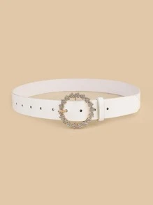 Rhinestone Buckle Fashionable Women's Versatile Belt, Suitable For All Seasons - White - View 2