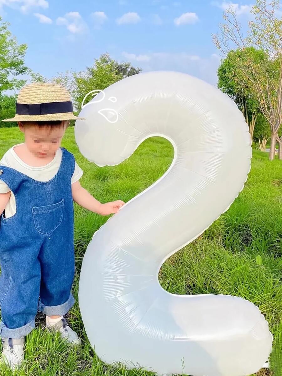 1 quả bóng bay trang trí hình kỹ thuật số 40 inch, hình con bò màu trắng xanh lá cây, số màu đen và trắng cho tiệc sinh nhật - trắng - Xem 1