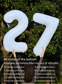 1 quả bóng bay trang trí hình kỹ thuật số 40 inch, hình con bò màu trắng xanh lá cây, số màu đen và trắng cho tiệc sinh nhật - trắng - Xem 5