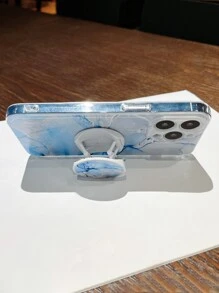 Funda de teléfono con patrón de mármol azul y agarre de teléfono destacado - Multicolor - Ver 2