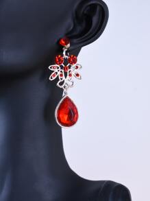 3 piezas Collar con diseño de diamante de imitación con pendientes - Rojo - Ver 5