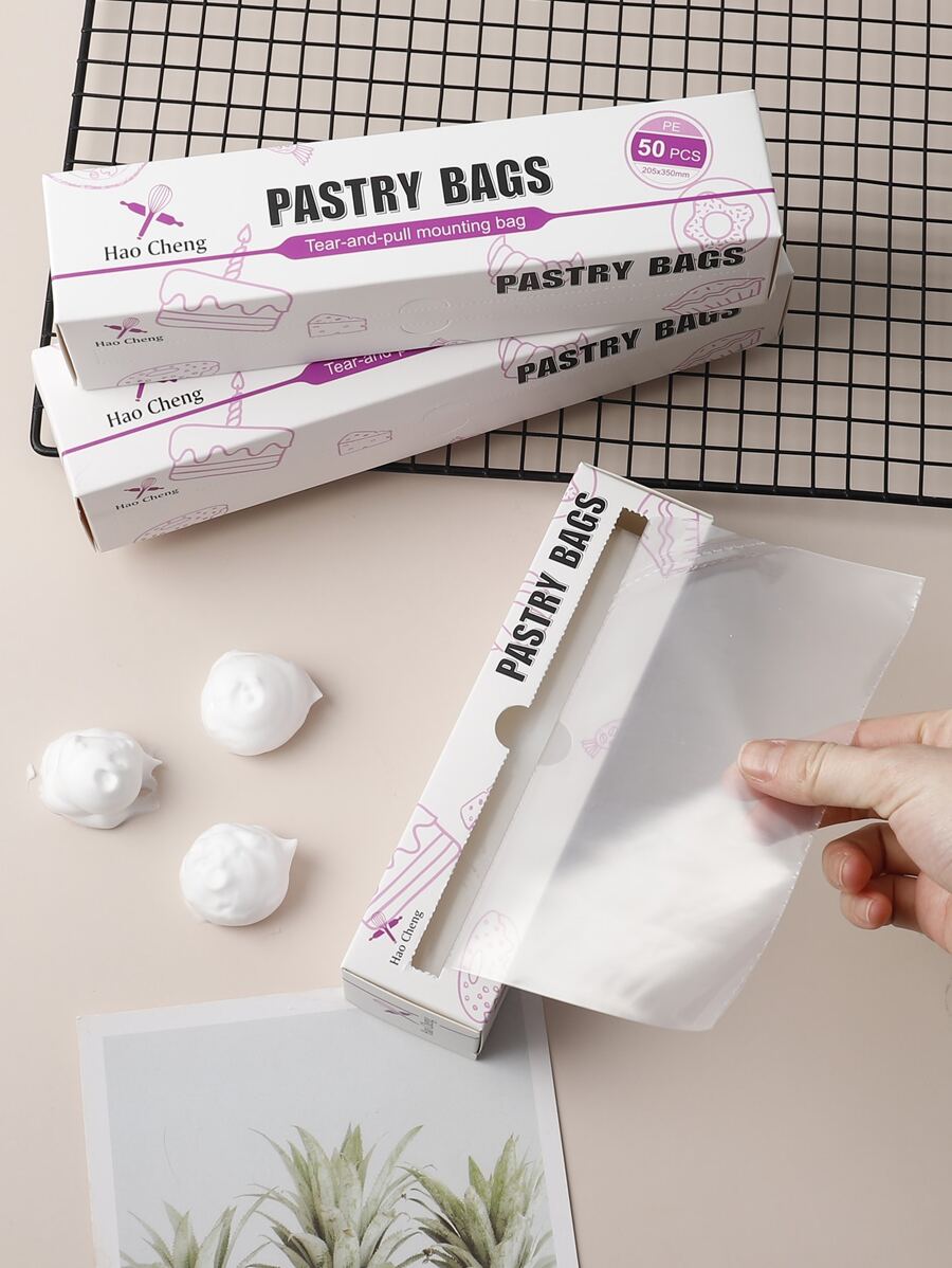 50 piezas Bolsa de pastel desechable - Blanco - Ver 1