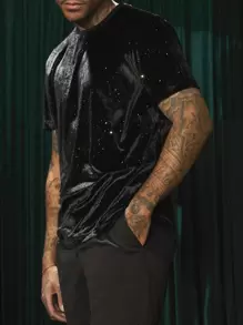 Manfinity AFTRDRK Men Crew Neck Short Sleeve Street Dark Halloween Costume Summer Velvet Top Tee, Fall/Winter