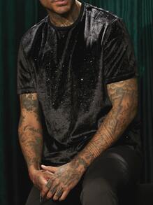 Manfinity AFTRDRK Men Crew Neck Short Sleeve Street Dark Halloween Costume Summer Velvet Top Tee, Fall/Winter