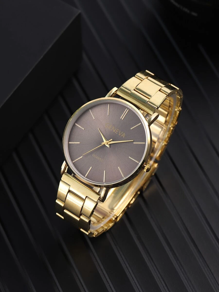 男士圓形指針石英手錶 - 金色 - 查看 1