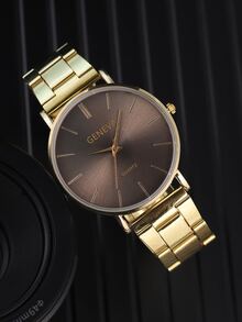 男士圓形指針石英手錶 - 金色 - 查看 3