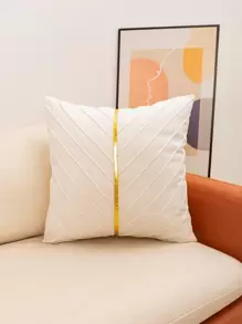Metallic Pintuck Cushion Cover Without Filler, Simple Fabric Decorative Square Cushion Cover For Bed, Sofa - Beige - View 1