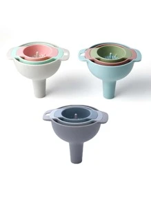 4 en 1 Juego de embudos, colador de embudo de aceite, herramientas de cocina, aceite, agua, especias, frasco de vino, embudo de filtro, accesorios de cocina de plástico - Multicolor - Ver 3