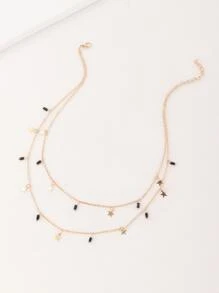 1pc Ramadan Star Crystal Pendant Multilayer Necklace, Fashionable Party Accessory For Women - Multicolor - View 2