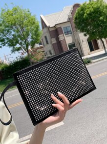 Bolsa cuadrada con diseño de diamante de imitación