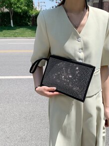 Bolsa cuadrada con diseño de diamante de imitación