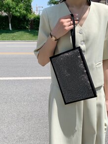 Bolsa cuadrada con diseño de diamante de imitación